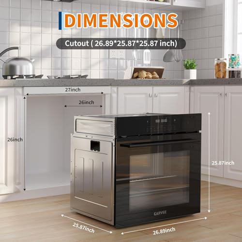 Image of Garvee 24 Inch Electric Single Wall Oven, 2.5 Cu.Ft Built-In Convection Oven 3000W, Convection System with 8 Cooking Modes, 3D surround heating, Smart Touch Control, Triple Glass Door, Black