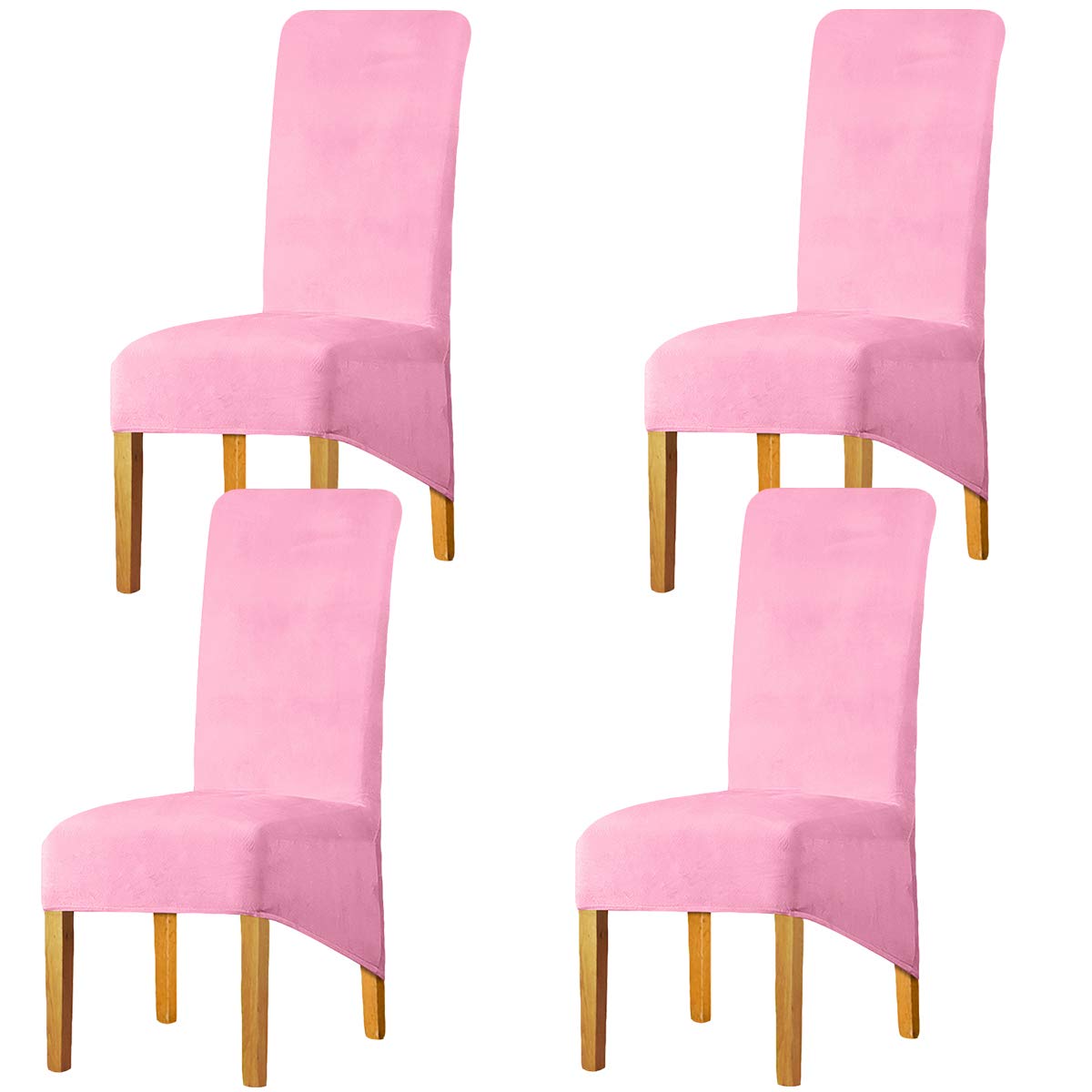 LANSHENG Stretchy Chair Covers for Dining Room Chairs,Stretch Spandex with Elastic Band Chaircover,Velvet Large Dining Chair Slipcovers for Restaurant Hotel Party Banquet (Pink,Set of 4(XL))