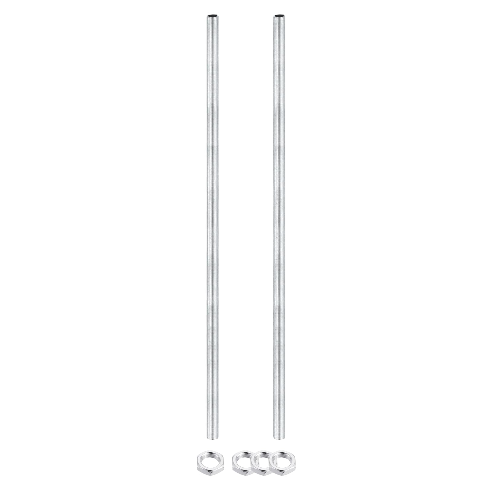 sourcing map 2Pcs 400mm Lamp Pipe Nipples Kit with Lock Nuts, M12x1 Fine All Threaded Hollow Tube Lamp Repair Hardware Fasteners for Chandelier Ceiling Lamps Assembly DIY, White Zinc โ image 1