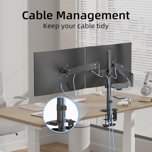 Image of Suptek Dual Monitor Mount Stand-Height Adjustable Gas Spring Monitor Arm Desk Mount for 2 Computer Screens 17 to 34 inches - Each Arm Holds up to 24.25lbs (MD8822)