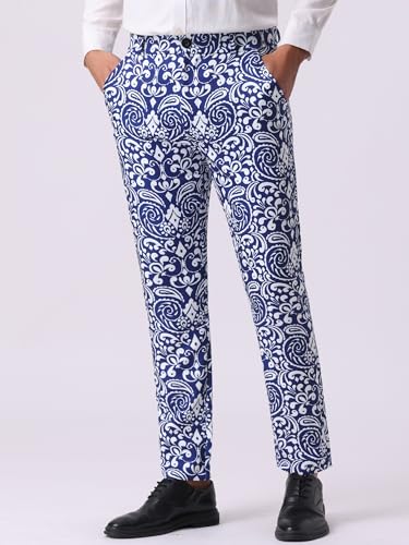 Lars Amadeus Retro Floral Dress Pants for Men's Flat Front Formal Paisley Flower Pattern Trouser2