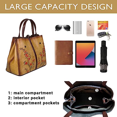 Image of Genuine Leather Satchel for Women Top Handle Bags Handmade Purse Vintage Embossed Leather Crossbody Handbags Hobo Bag