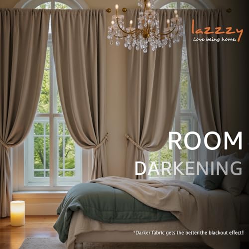 Image of Extra Long Light Taupe Curtains Rod Pocket 52x108 Inch 2 Panels | Soft Velvet, For Tall Windows & High Ceilings, Light Shifting Texture, Elegant Luxury Drape, Rich, Rod Pocket