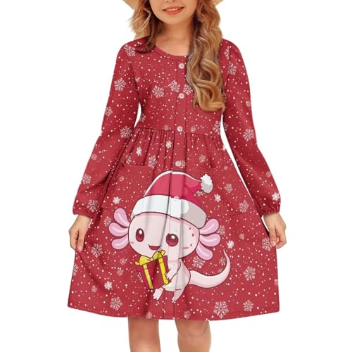 Holiday Dresses for Toddler Girls Teens 5-14 Years Collared Neck Knee-Length Party Dress with Pockets Buttons