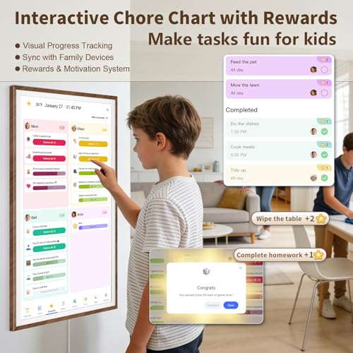 Image of 32 Inch Digital Calendar Chore Chart with Touchscreen - Full HD Interactive Display, Wall & Desk Mountable Family Planner, to-Do List & Meal Planner, Digital Picture Frame Gifts for Women Mom