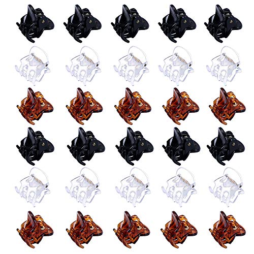30 Pcs Mini Hair Claw Clips Plastic Hair Pins Clamps Non Slip Octopus Jaw Clips for Women（Black,Brown,Clear)