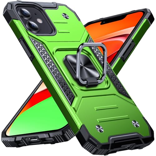 Image of Anqrp Heavy Duty Case for iPhone 12 Mini Case with Enhanced Ring Holder Grip Stand, Military Grade Shockproof Rugged Drop Protective Silicone Hard Slim iPhone 12 Mini Phone Case Cover,Spring Grass