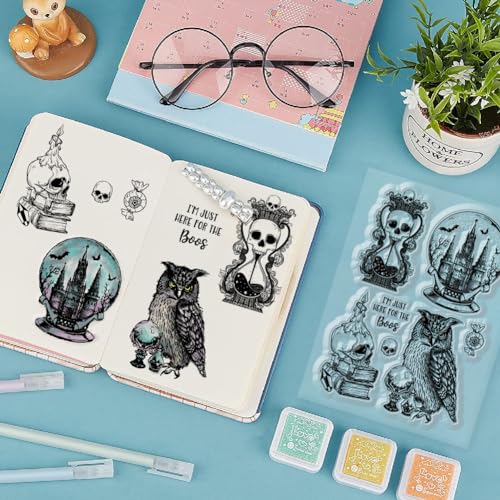 GLOBLELAND Halloween Magic Crystal Ball Owl Candles Cutting Dies with Magic Crystal Ball Owl Candles Clear Stamps for DIY Scrapbooking Photo Album Embossing Paper Card - Image 2