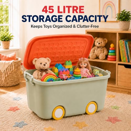 Image of Ash & Roh Multi color Storage Bins with Locking Lids | Collapsible Storage Box with Handle | Organizer Stackable Toy Storage Bins with Wheels | 25 lit Containers Organizing Storage Box. (Pack of 2.)
