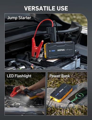 Image of AstroAI S8 Car Battery Jump Starter, Car Jumper Starter Battery Pack for Up to 6.0L Gas & 3.0L Diesel Engines, 12V Portable Jump Box with 3 Modes Flashlight and Jumper Cable(Yellow)