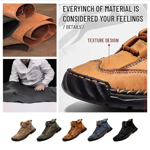 Men's Comfortable Handmade Leather Boots,Comfortable Mid-Cut Lace-Up Casual Shoes – Non-Slip Arch Support Outdoor Workwear Ankle Boots4