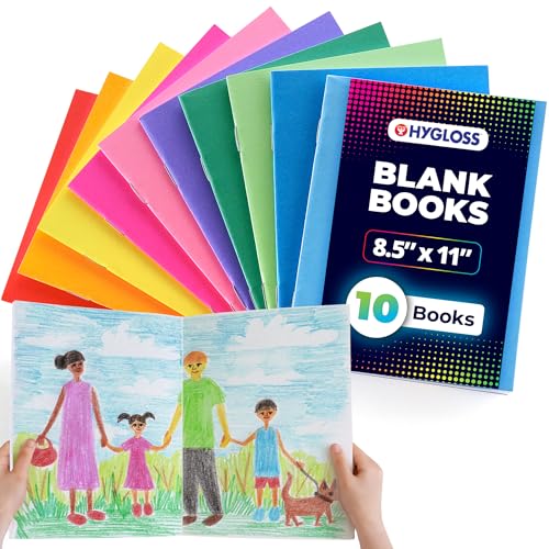 Hygloss Blank Books - Bulk 10 Pack 8.5 x 11 A4 Assorted Colors Paperback Blank Books for Kids to Write Stories Doodle Art Plain Drawing Sketchbook Unlined Journal Notebook Without Lines
