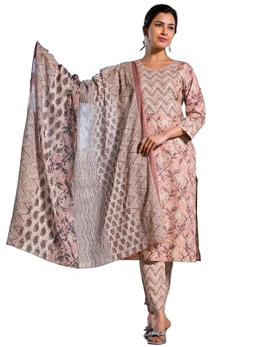 Image of MIRCHI FASHION Pure Cotton Women Straight Jaipuri Floral Print Kurti Set with Dupatta and Pant