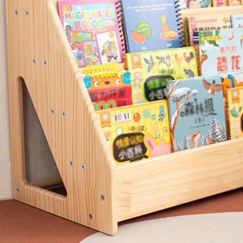 Image of 5 Tier Pine Wood Bookshelf Book Holder Wooden Kid's Book Rack Natural for Kids Room Study Room Play Room Books Magazines Storage Organizer