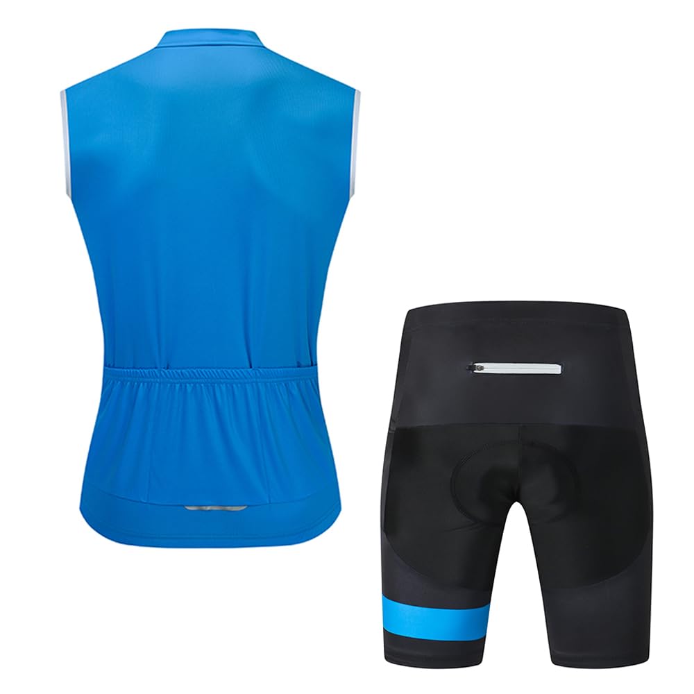 Men's Cycling Jersey Set Sleeveless Bike Shirts Tops Cycling Vest Bicycle Clothing Shorts with Gel Padded