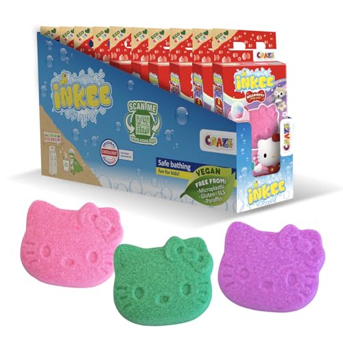 INKEE Mini Pack Hello Kitty, Display da 10 Set di 3 Bombe da Bagno per Bambini con le Forme dei Personaggi di Hello Kitty e Aroma di Zucchero Filato