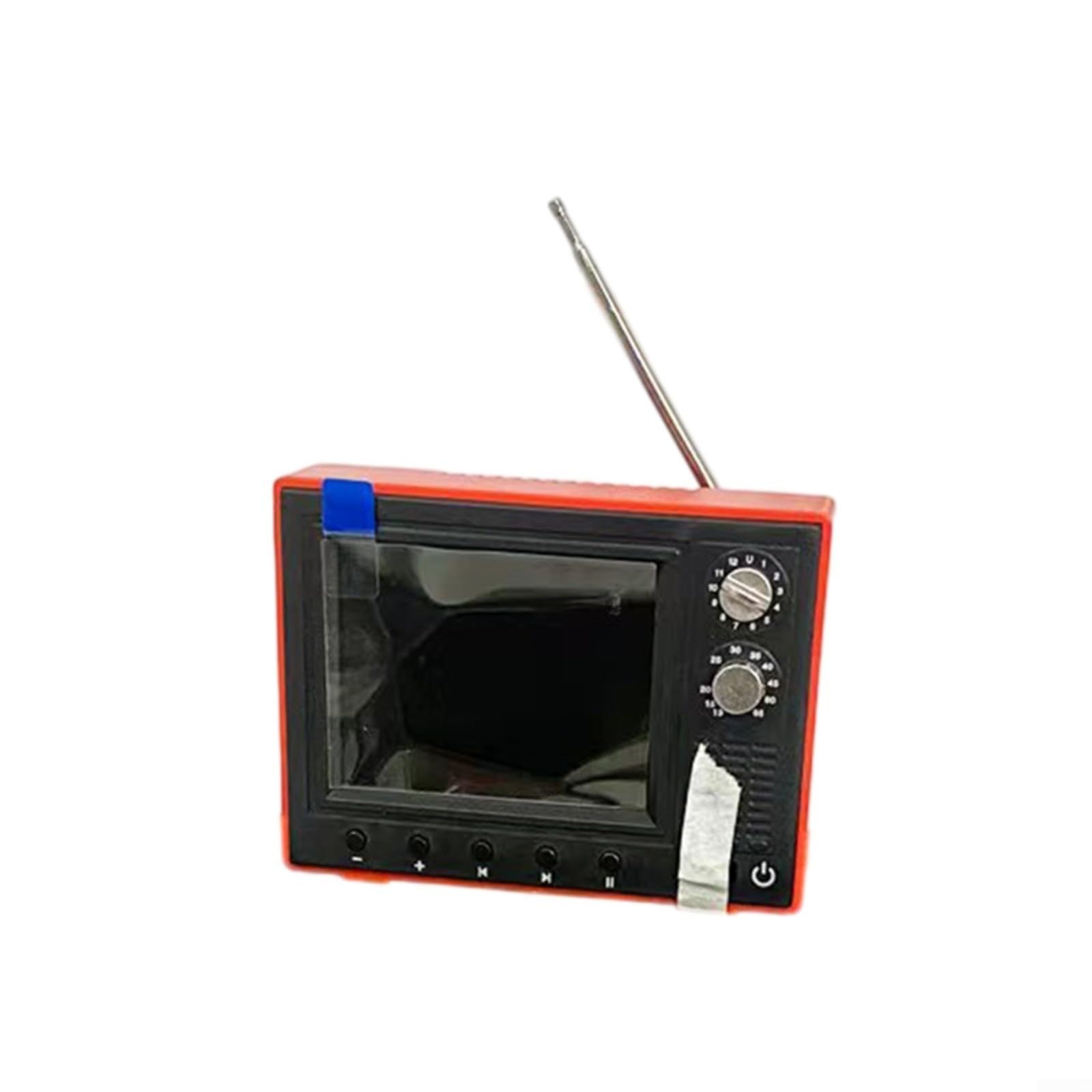 Retro Fernseher mit 8GB Speicher, USB Video Player für MP4, Wiederaufladbar mit 150 Min Spielzeit, Kompaktes Design 8.5cm, Nostalgische für DEKO für Puppenhaus & Sammlung(Red)
