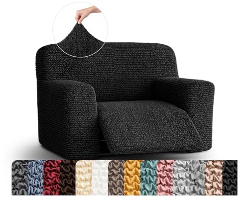 PAULATO Recliner Cover – Soft Form-Fit Slipcover – Stretch 1-Piece Reclining Furniture Protector – Machine Washable Hypoallergenic Fabric – Black (Oversized Recliner 39"-54" Wide)
