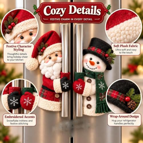 Christmas Kitchen Decor, Christmas Santa & Snowman Handle Huggers, Set of 2 | Christmas Decor, Cute Santa Plush Refrigerator Handle Covers, For Fridge Door, Indoor & Oven Cabinet, Xmas Home Decorations - image 4