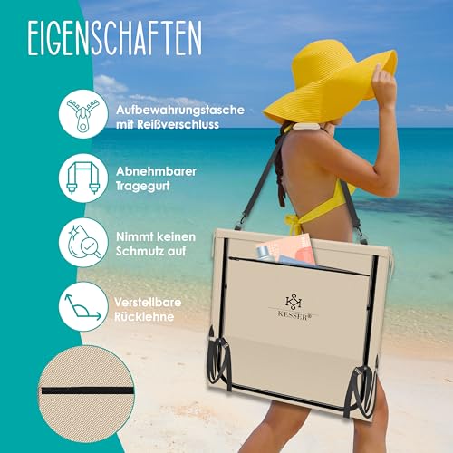 KESSER® 2er Set Strandmatte klappbar mit Verstellbarer Rückenlehne, Tragegurt, wasserdichter Tasche & Aufbewahrung – Faltbare Sonnenliege für Strand, Garten & Terrasse je 130 kg belastbar
