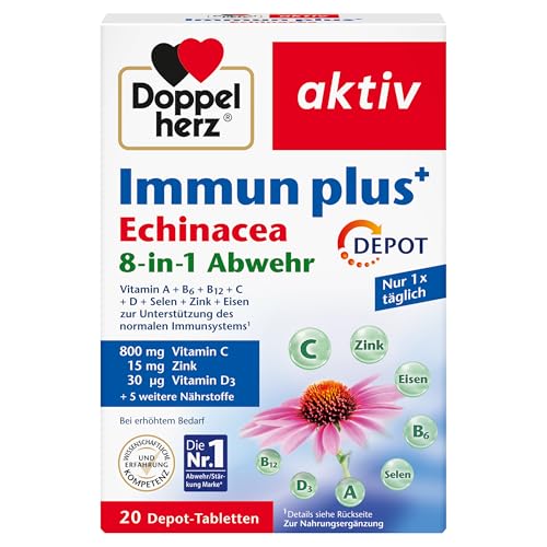 Doppelherz Immun plus Echinacea 8-in-1 Abwehr - Mit Vitamin C, Vitamin D und Zink als Beitrag zur normalen Funktion des Immunsystems - 20 Depot-Tabletten