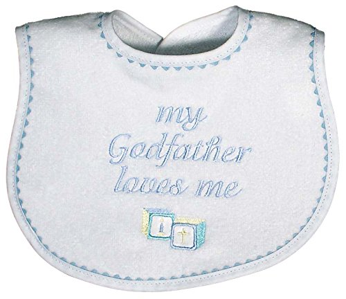 Raindrops My Godfather Loves Me Embroidered Bib, Blue