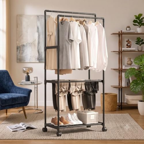 Image of ๐๐ข๐ฆ๐ ๐๐ฅ Heavy-Duty ๐ ๐ฒ๐๐ฎ๐น Hanger Stand for ๐๐น๐ผ๐๐ต๐ฒ๐ Hanging, Garment ๐ฆ๐๐ฎ๐ป๐ฑ ๐ฅ๐ฎ๐ฐ๐ธ Clothe Storage Freestanding ๐๐น๐ผ๐๐ต ๐๐ฎ๐ป๐ด๐ถ๐ป๐ด Stand for Bedroom, Entryway, Living Room