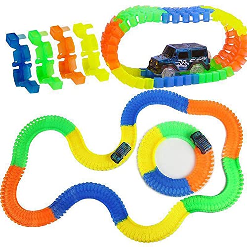 Toy Shopee™ 220 Pcs Magic Tracks with One led Flashing Race Cars /11 feet Long Flexible Tracks Car Play Set (Multi)