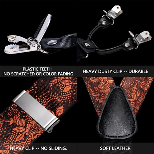 Image of YOHOWA Men Suspenders 6 Clips Strength Adjustable Y Braces Pre-Tied Bow Tie Set Formal Wedding Party