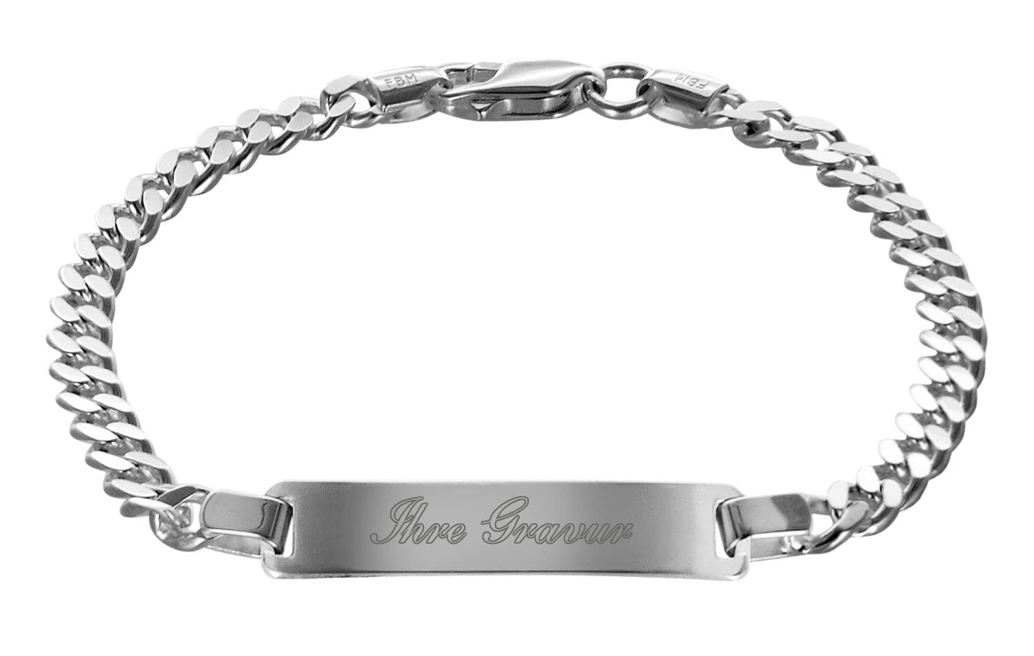 trendor Gravur-Armband für Männer 925 Silber Panzerkette mit Namen 88612-21 | modischer Gravurschmuck für Herren mit poliertem Gravurschild