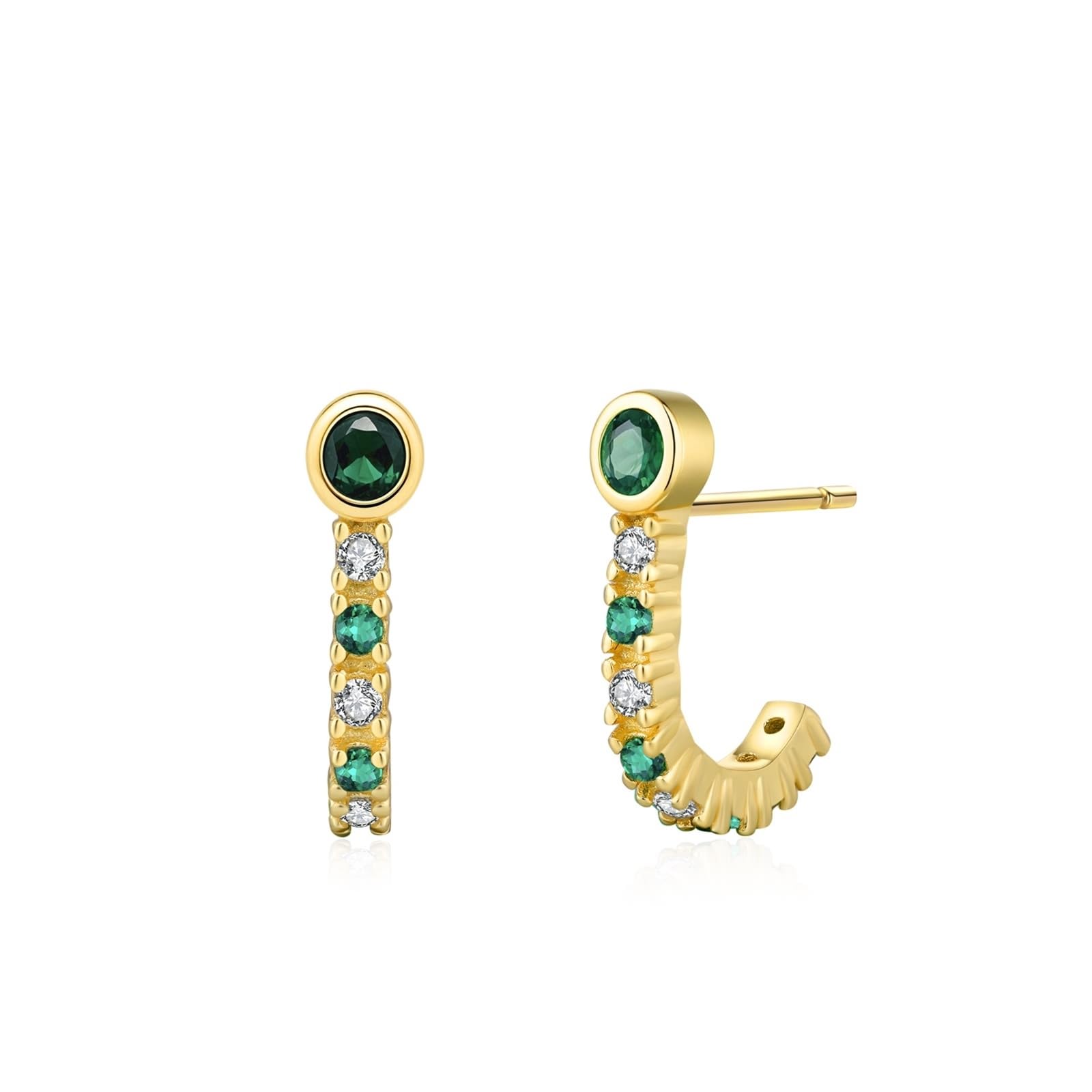 Pendientes de oro 375 con esmeralda verde de laboratorio, letra J, oro amarillo de 9 quilates, pendientes de moissanite