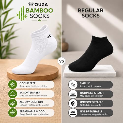 Image of HOUZA Bamboo Ankle Socks For Men | Anti-Bacterial, Breathable & Odour-Free | 3X Softer Than Cotton Socks | Ideal for Sports, Walking, Gym & Daily Wear | Sizes- (UK 7-10)