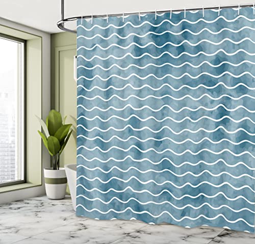 Ambesonne Nautical Shower Curtain, Soft Pastel Colored Ocean Sea Waves Pattern Summer Vibes Inspired Graphic, Cloth Fabric Bathroom Decor Set with Hooks, 69" W x 70" L, Sea Blue - Image 4