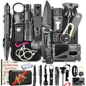 Survival Kit,13 in 1 Survival Gear and Equipment, for Dad, First Aid Kit with Survival Bracelets Emergency Blanket Tactical Flashlight for Camping Adventures