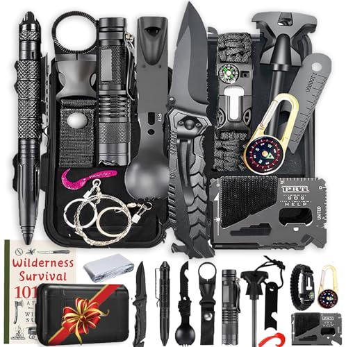 Survival Kit,13 in 1 Survival Gear and Equipment, for Dad, First Aid Kit with Survival Bracelets Emergency Blanket Tactical Flashlight for Camping Adventures