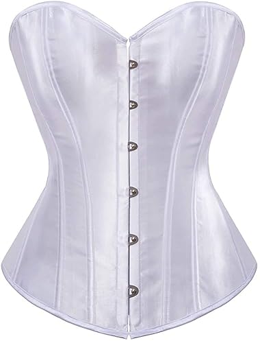 HNGHOU Women's Bustier Corset Top Plus Size Satin Waist Cincher Overbust Bustiers - White - Medium