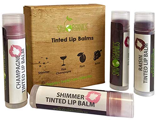 Sky Organics Shimmer Tinted Lip Balm for Lips to Moisturize, Soften & Add A Wash of Color, 4pk.