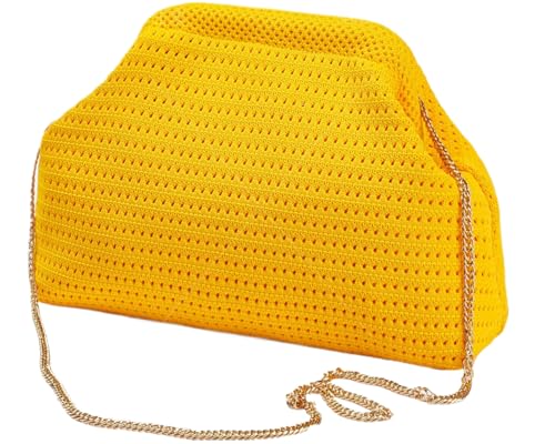 DIHKLCIO Summer Beach Woven Clutch Purses for Women 2025 Cloud Dumpling Pouch Purse Crossbody Bag Handbag Crochet Stripped yellow