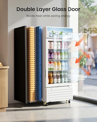 Image of 5.8 Cu.Ft Commercial Display Fridge with LED Lightbox | Glass Door Beverage Cooler, for Shops Office Cafe, Adjustable Shelves, ETL Certified, Energy Efficient, with Lock & Casters