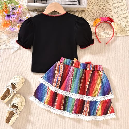 Image of HIHA Toddler Little Girls Mexican Embroidered Skirts Outfit