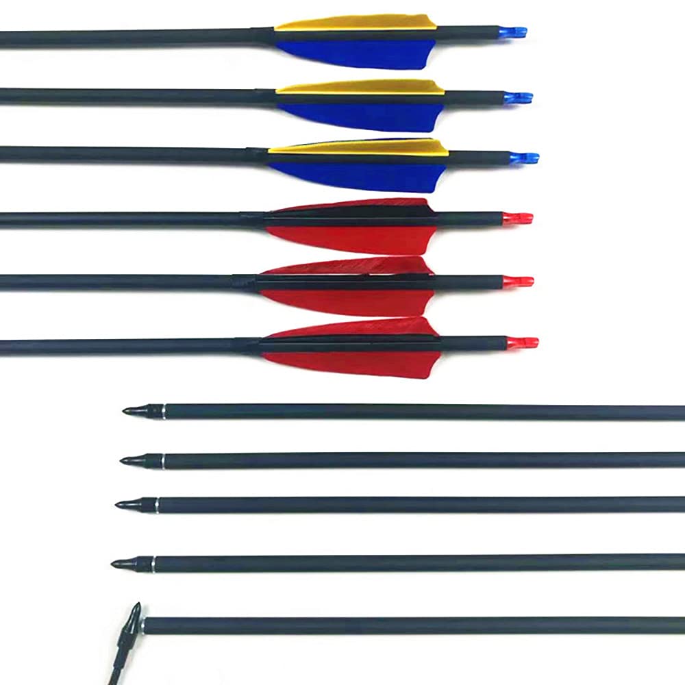 ACCMOS Tiro con L'Arco Frecce da Caccia 30" Freccia in Carbonio ID 6,2 mm Spine 500 600 Freccia Pratica 4" Piuma di Tacchino Punte a Vite Rimovibili, per Arco Composto Arco Ricurvo Arco Lungo