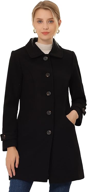 Allegra K Women's Winter Outerwear Overcoat Peter Pan Collar Mid-thigh A-line Single Breasted Pea Coat