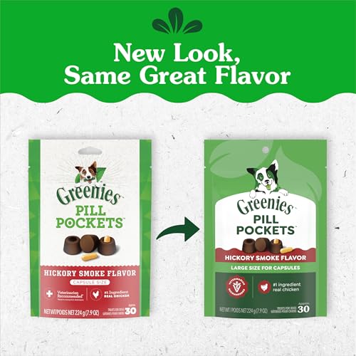Image of Greenies Pill Pockets for Dogs Large Size, Dog Treat Pouch for Capsule Medication, Hickory Smoke Flavor, 7.9 oz. Pouch (Pack of 6)