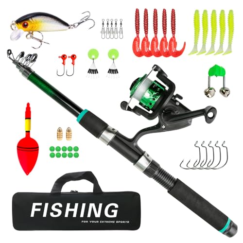 Canne à pêche pour Enfants débutants, ensemble combo télescopique 1.8M avec moulinet Spincast