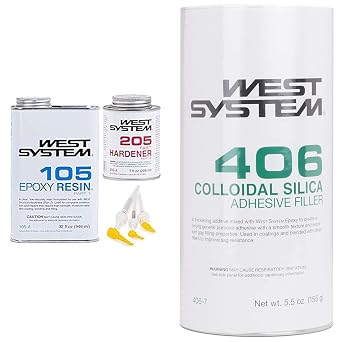 WEST SYSTEM 105A Epoxy Resin 32 fl oz Bundle with 205A Fast Epoxy Hardener 7 fl oz and 300 Mini Pumps Epoxy Metering 3-Pack Pump Set 3 Items & 406-7 Collodial Silica 5.5oz, Off-White