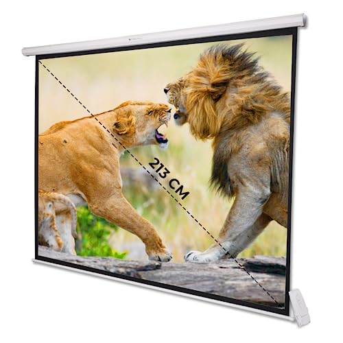 Image of ZEBRONICS PSM84A Motorised Projector Screen, 84 inches, Roll Mechanism, Supports 4K, Matte Finish, 4:3 Aspect Ratio, High Gain Fabric, Control Pod, Remote Control, Wall & Ceiling Mountable