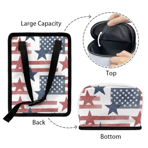 Image of Talayituse Star American Flag Print Car Trash Bin, Large Size Auto Trash Can Adjustable Portable Garbage Can with Lid, Vehicle Hanging Bag for Headrest Front Back Seat 4th of July Decor