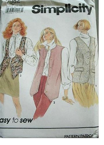 Simplicity 7982 gilets doublés femme élégance automnale en tailles 40-44