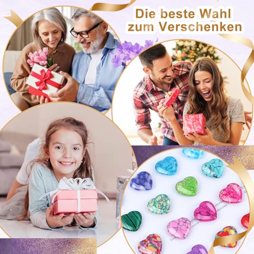 Edelsteine für Kinder 31Stk Steine Bunte Herzsteine Künstliche Kristalle Set Glückssteine Heilsteine Herz Stein Heilkristalle Edelstein für Crystal Therapy Meditation und Dekorationen
