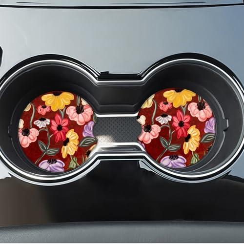 Portavasos cerámicos de auto con diseño piano floral, 2 piezas miniatura 6